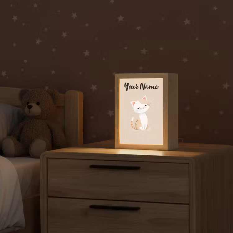 Kat - Kitten - Beige Light Box met kabel (Kinderlampje) klein -sfeer1_kind