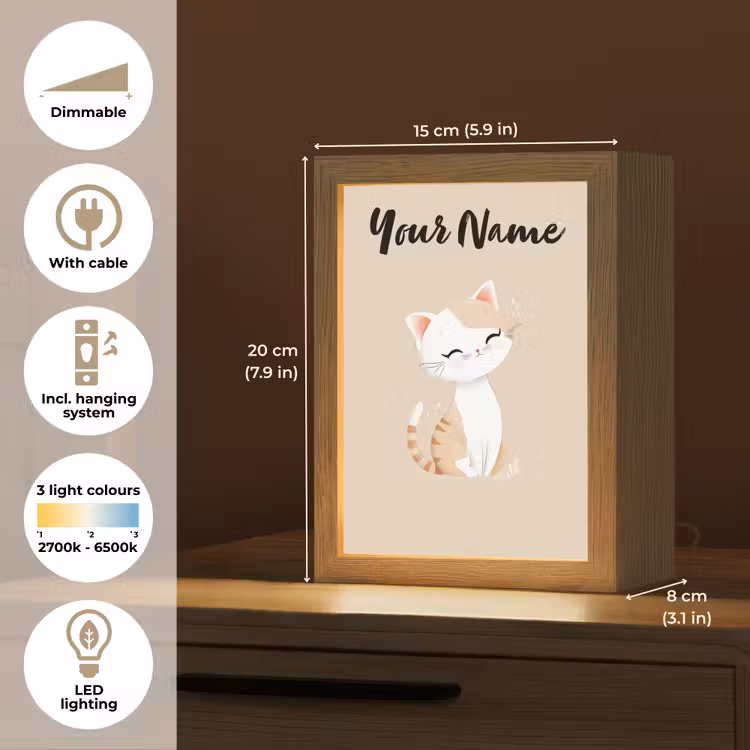 Kat - Kitten - Beige Light Box met kabel (Kinderlampje) klein -USP_EN