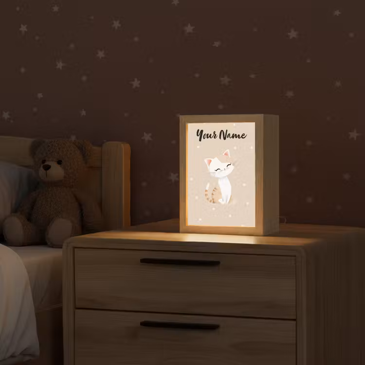 Kat - Kitten - Beige - Stippen Light Box met kabel (Kinderlampje) klein -sfeer1_kind