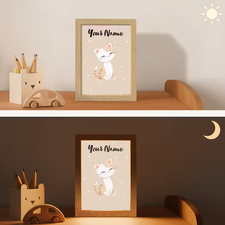 Kat - Kitten - Beige - Stippen Light Box met kabel (Kinderlampje) klein -sfeer3_kind