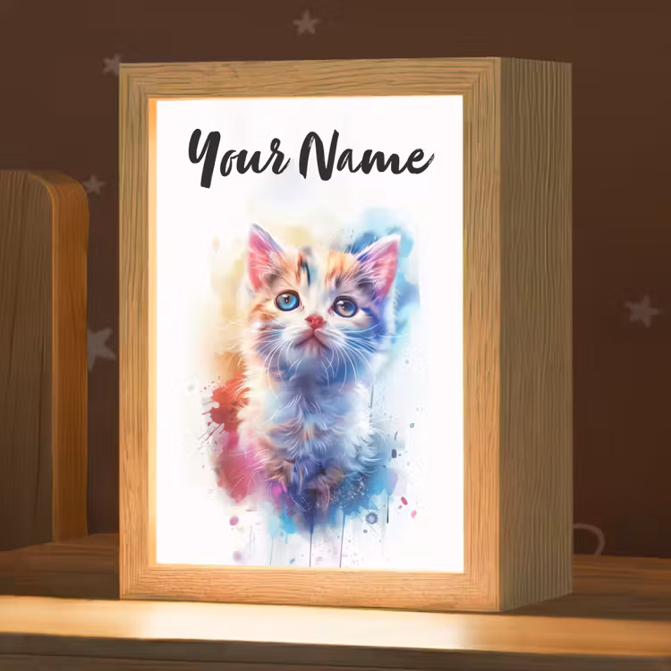 Kat - Portret - Kleuren - Verf - Wit Light Box met kabel (Kinderlampje) klein -zzz_3d_website