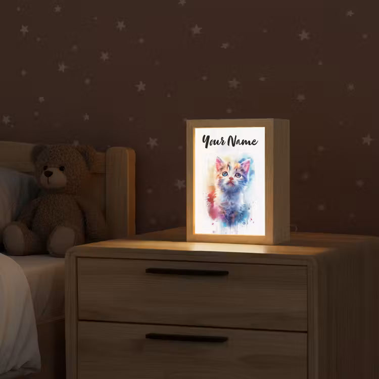 Kat - Portret - Kleuren - Verf - Wit Light Box met kabel (Kinderlampje) klein -sfeer1_kind
