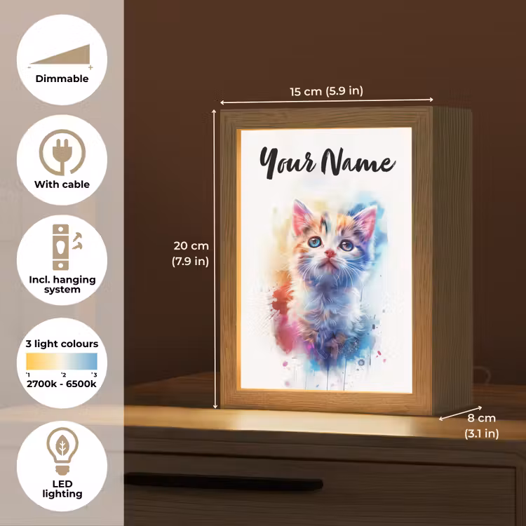 Kat - Portret - Kleuren - Verf - Wit Light Box met kabel (Kinderlampje) klein -USP_EN