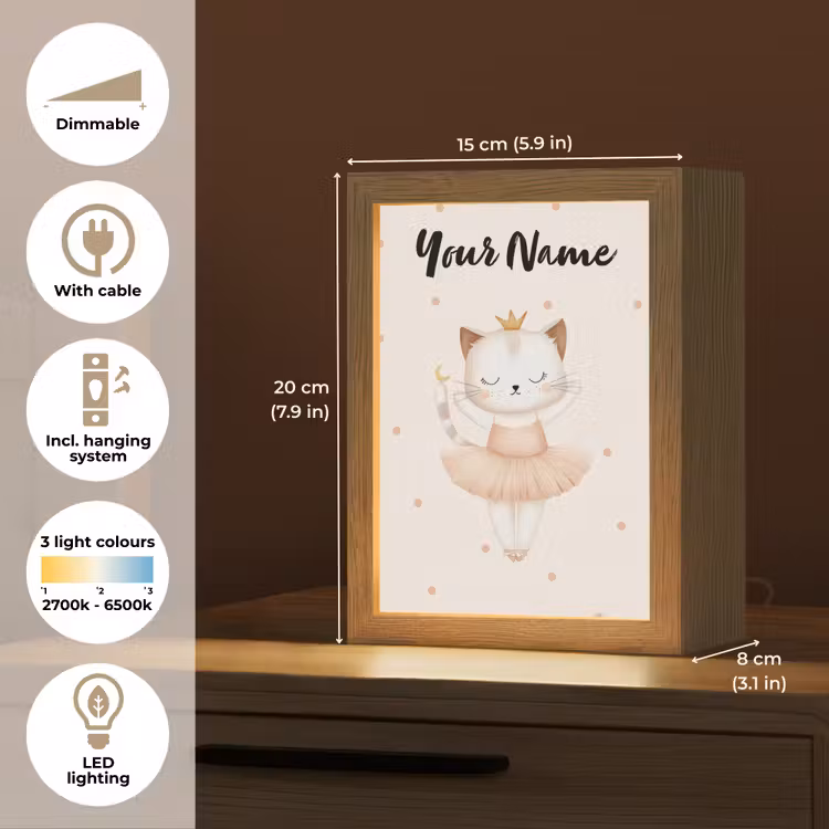 Kat - Tutu - Kroontje - Stippen Light Box met kabel (Kinderlampje) klein -USP_EN