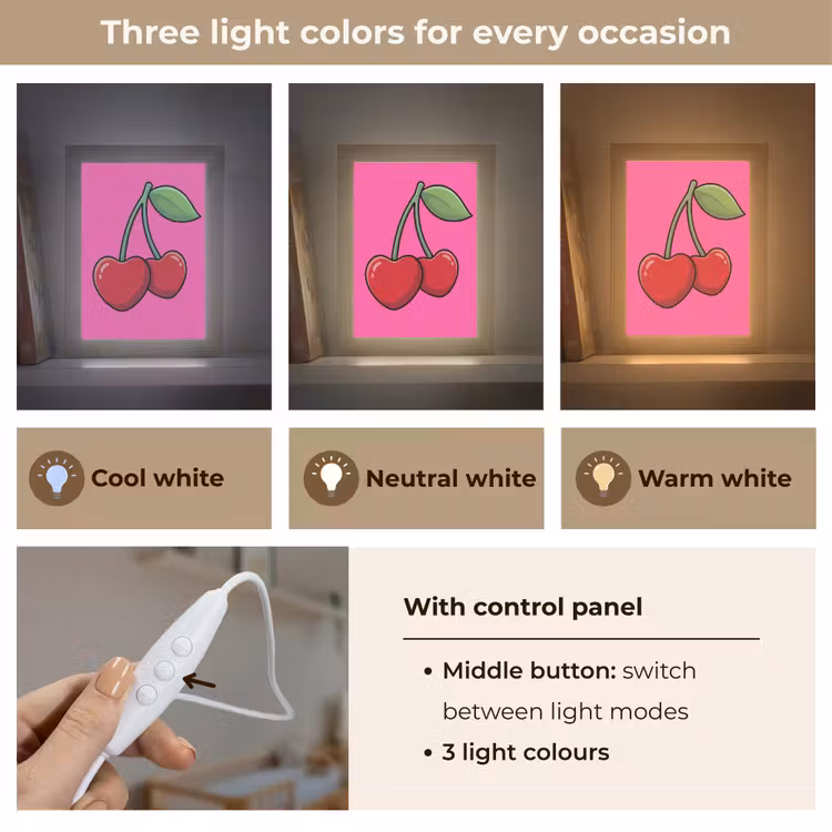 Kers - Roze - Fruit Light Box met kabel (Kinderlampje) klein -USP_lichtkleurEN