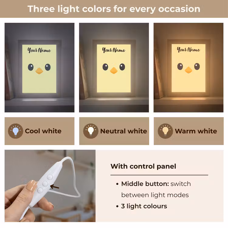 Kuiken - Geel - Minimalistisch - Snavel Light Box met kabel (Kinderlampje) klein -USP_lichtkleurEN
