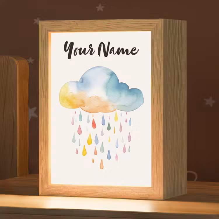 Wolk - Regen - Watercolor - Kleurrijk Light Box met kabel (Kinderlampje) klein -zzz_3d_website
