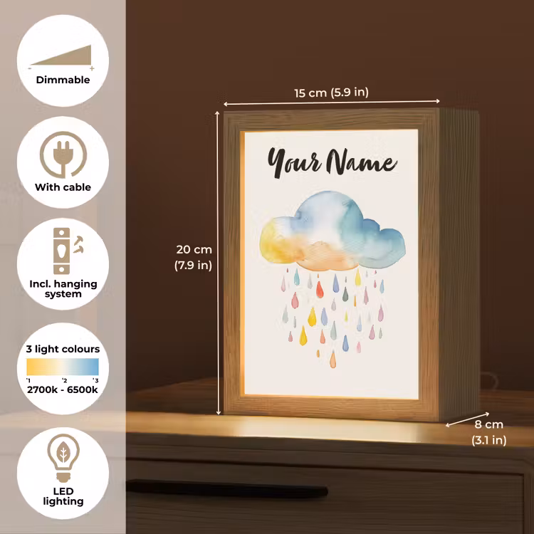 Wolk - Regen - Watercolor - Kleurrijk Light Box met kabel (Kinderlampje) klein -USP_EN