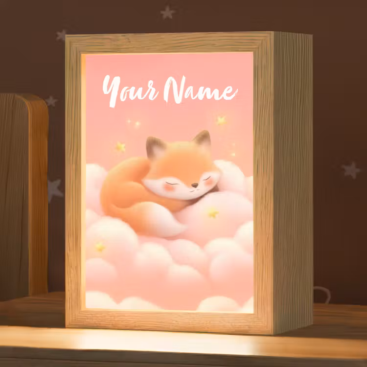 Wolken - Vos - Oranje - Sterren Light Box met kabel (Kinderlampje) klein -zzz_3d_website