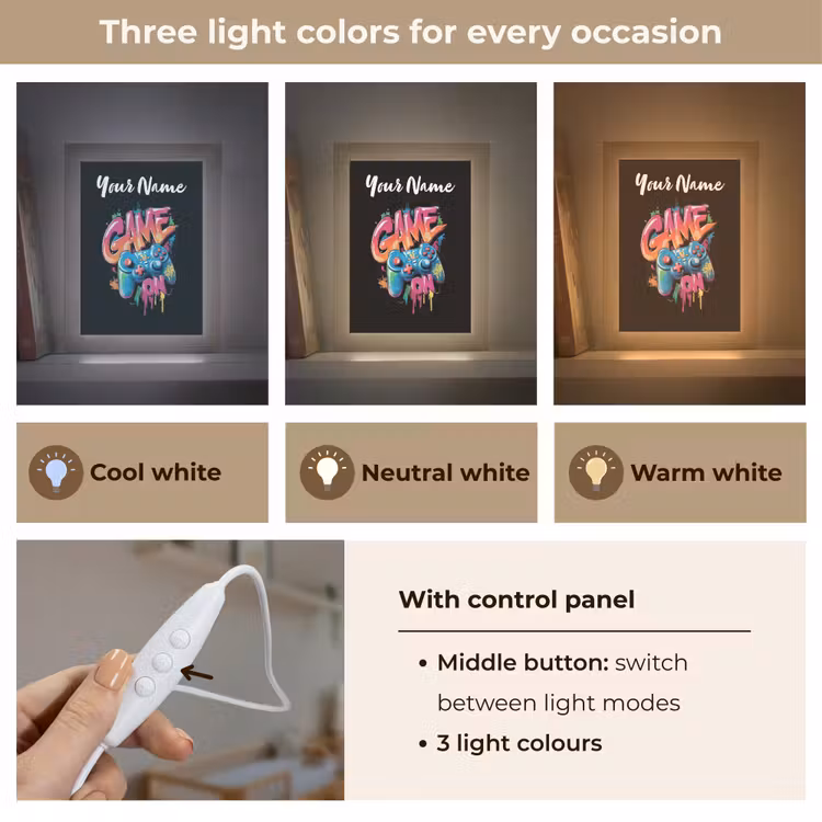 Controller - Game - Graffiti - Tekst Light Box met kabel (Kinderlampje) klein -USP_lichtkleurEN