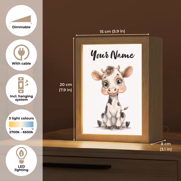 Koe - Baby dier - Boerderij dieren Light Box met kabel (Kinderlampje) klein -USP_EN