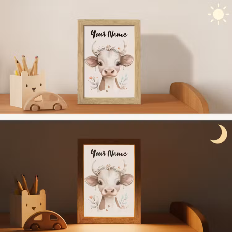Koe - Bohemian - Kalfje - Bloemen Light Box met kabel (Kinderlampje) klein -sfeer3_kind