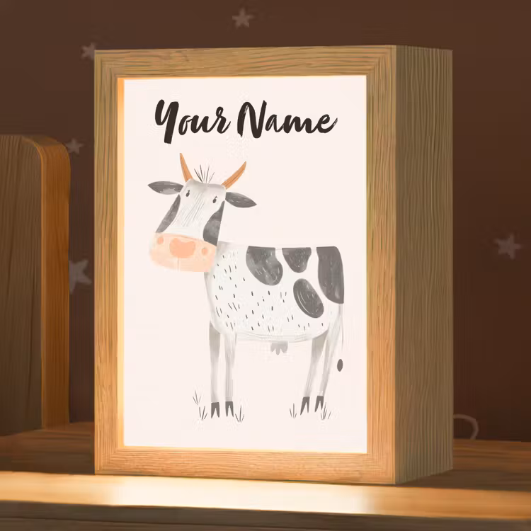 Koe - Boerderij dier - Dieren - Pastel kleuren Light Box met kabel (Kinderlampje) klein -zzz_3d_website