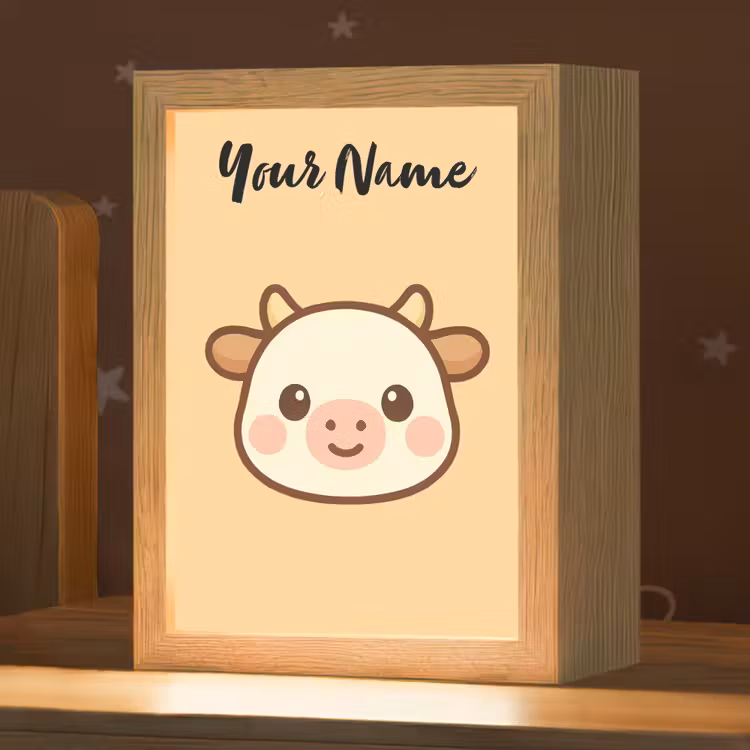 Koe - Oranje - Cartoon Light Box met kabel (Kinderlampje) klein -zzz_3d_website