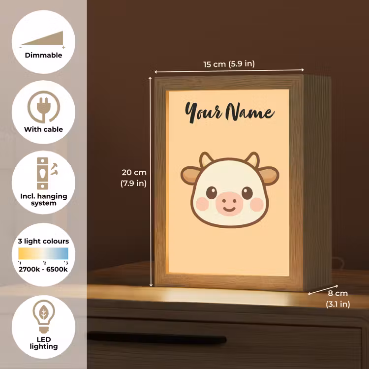 Koe - Oranje - Cartoon Light Box met kabel (Kinderlampje) klein -USP_EN