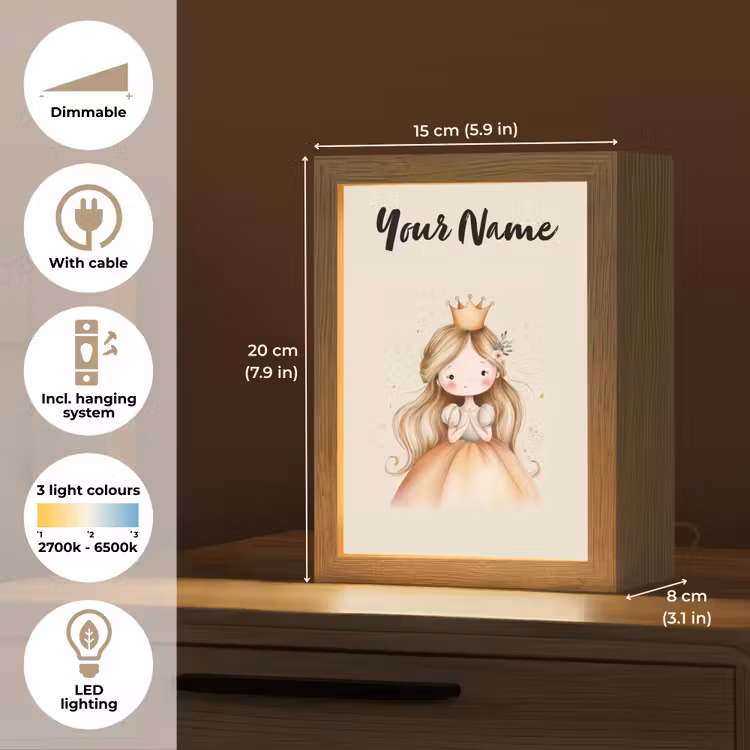 Kroon - Prinses - Bloem - Jurk Light Box met kabel (Kinderlampje) klein -USP_EN