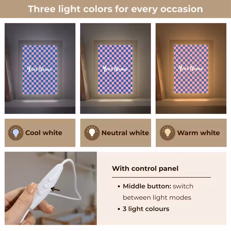 Blokjes - Blauw - Roze Light Box met kabel (Kinderlampje) klein -USP_lichtkleurEN