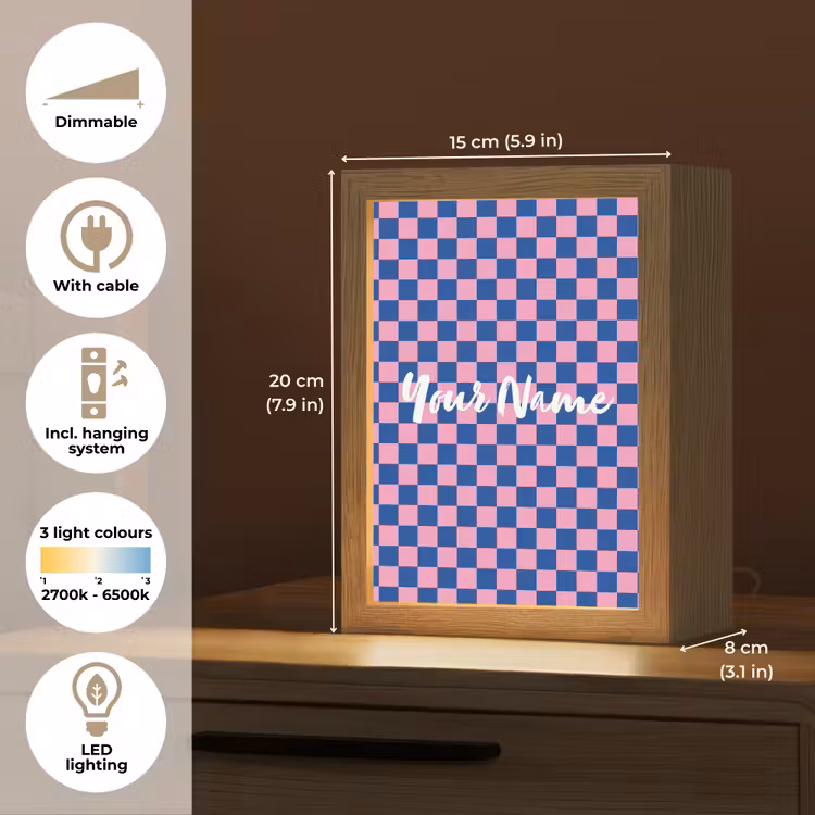 Blokjes - Blauw - Roze Light Box met kabel (Kinderlampje) klein -USP_EN