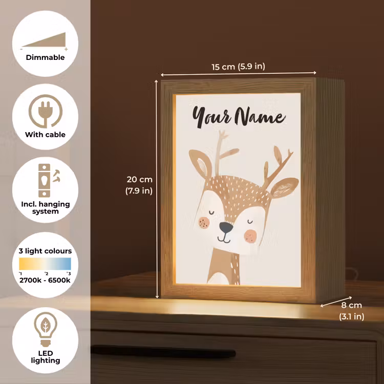 Hert - Bosdieren - Beige Light Box met kabel (Kinderlampje) klein -USP_EN