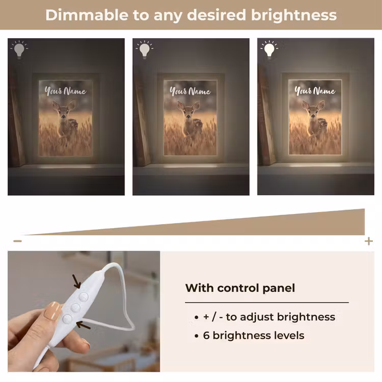Hert - Graanveld - Bruin Light Box met kabel (Kinderlampje) klein -USP_dimbaarEN