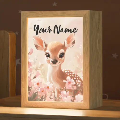 Hertje - Illustratie - Bloemen - Roze Light Box met kabel (Kinderlampje) klein -zzz_3d_website