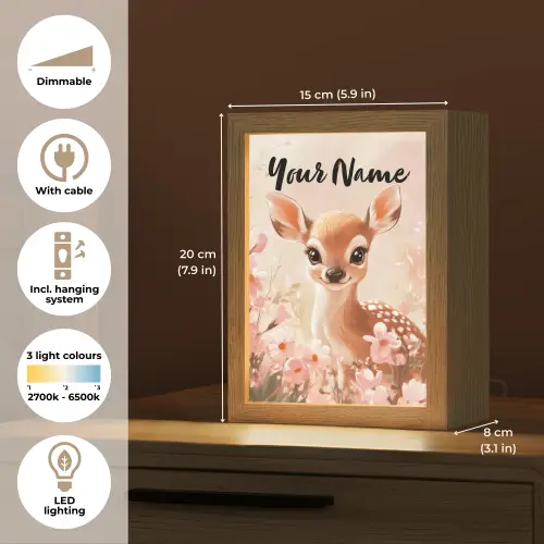 Hertje - Illustratie - Bloemen - Roze Light Box met kabel (Kinderlampje) klein -USP_EN