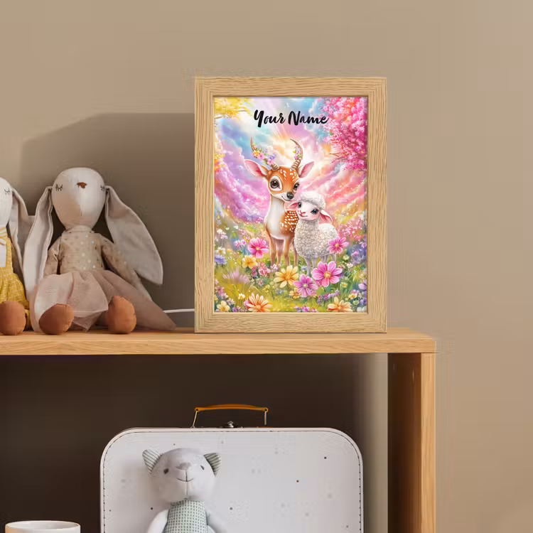 Hertje - Lammetje - Bloemen - Pastel Light Box met kabel (Kinderlampje) klein -sfeer2_kind