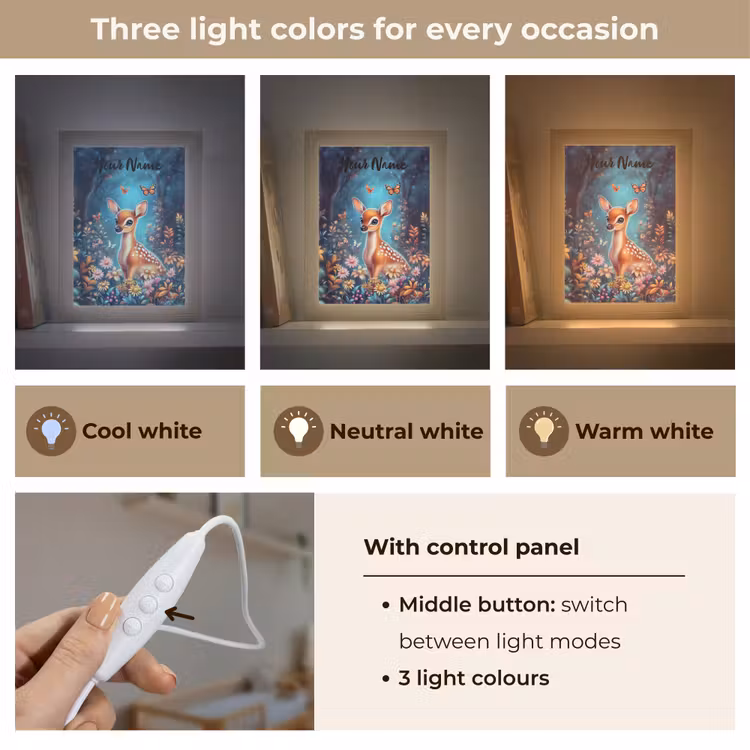 Hert - Magisch - Sprookjesbos Light Box met kabel (Kinderlampje) klein -USP_lichtkleurEN