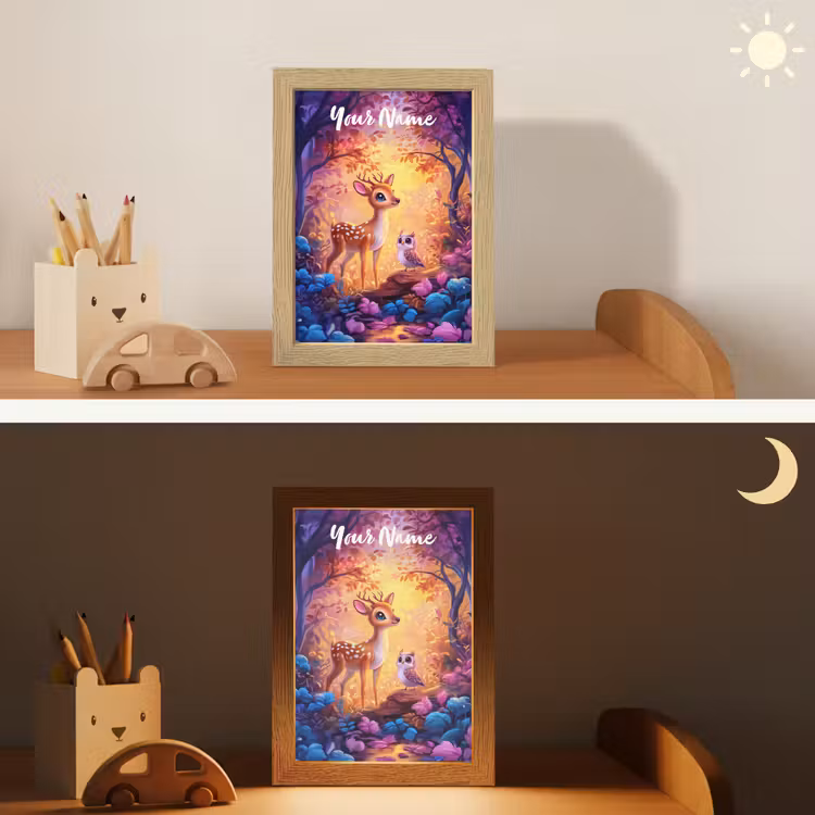 Hertje - Uil - Fantasie - Bos Light Box met kabel (Kinderlampje) klein -sfeer3_kind