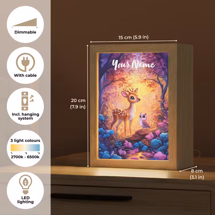 Hertje - Uil - Fantasie - Bos Light Box met kabel (Kinderlampje) klein -USP_EN