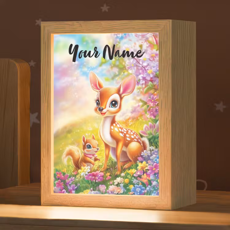Hertje - Eekhoorn - Bloemenveld - Kleurrijk Light Box met kabel (Kinderlampje) klein -zzz_3d_website