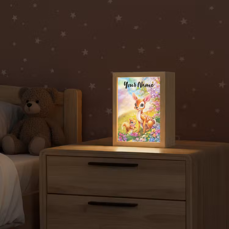 Hertje - Eekhoorn - Bloemenveld - Kleurrijk Light Box met kabel (Kinderlampje) klein -sfeer1_kind