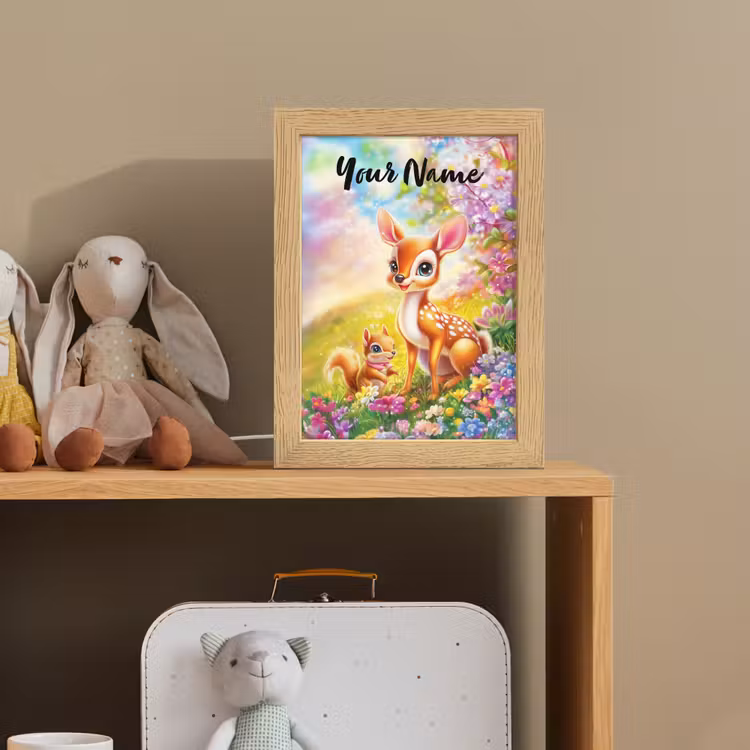 Hertje - Eekhoorn - Bloemenveld - Kleurrijk Light Box met kabel (Kinderlampje) klein -sfeer2_kind