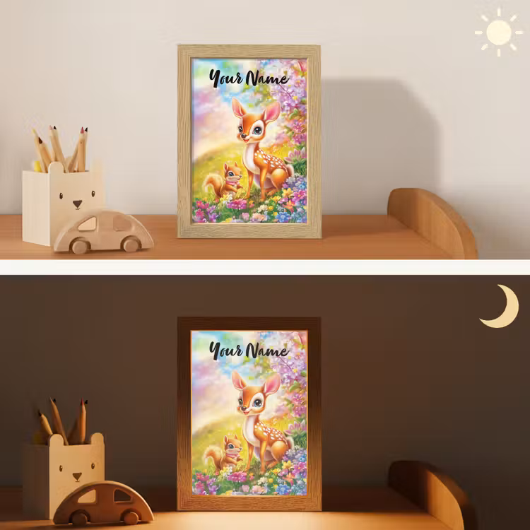 Hertje - Eekhoorn - Bloemenveld - Kleurrijk Light Box met kabel (Kinderlampje) klein -sfeer3_kind