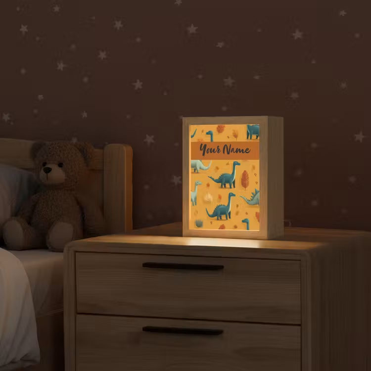 Dino - Herfstbladeren - Oranje - Patroon Light Box met kabel (Kinderlampje) klein -sfeer1_kind