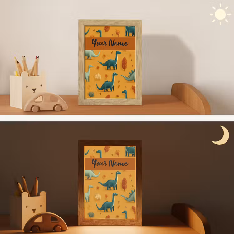 Dino - Herfstbladeren - Oranje - Patroon Light Box met kabel (Kinderlampje) klein -sfeer3_kind