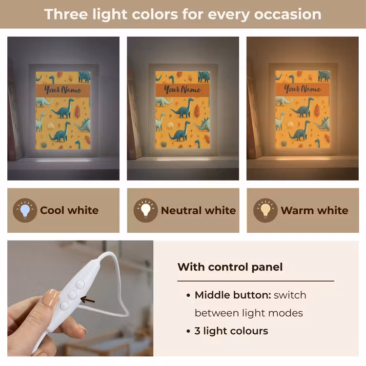 Dino - Herfstbladeren - Oranje - Patroon Light Box met kabel (Kinderlampje) klein -USP_lichtkleurEN