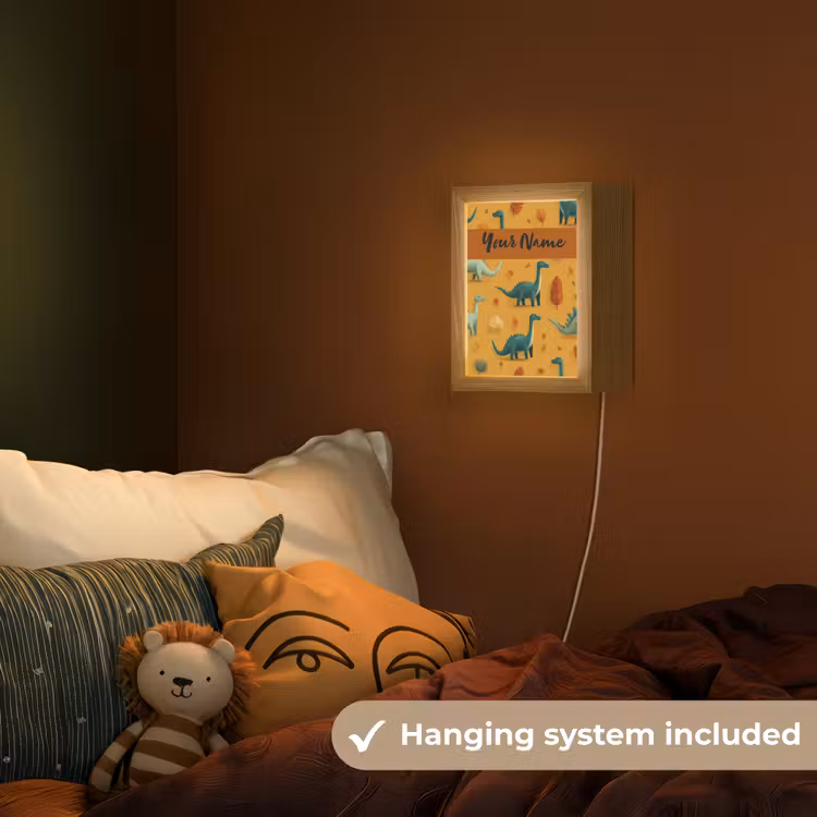 Dino - Herfstbladeren - Oranje - Patroon Light Box met kabel (Kinderlampje) klein -sfeer5_kind_EN