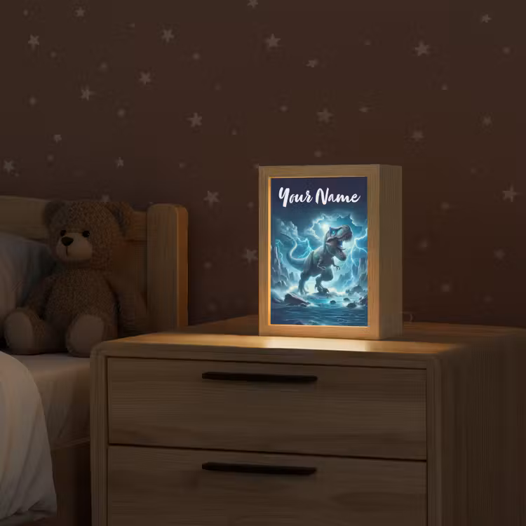 Dino - Blauw - Jongens Light Box met kabel (Kinderlampje) klein -sfeer1_kind