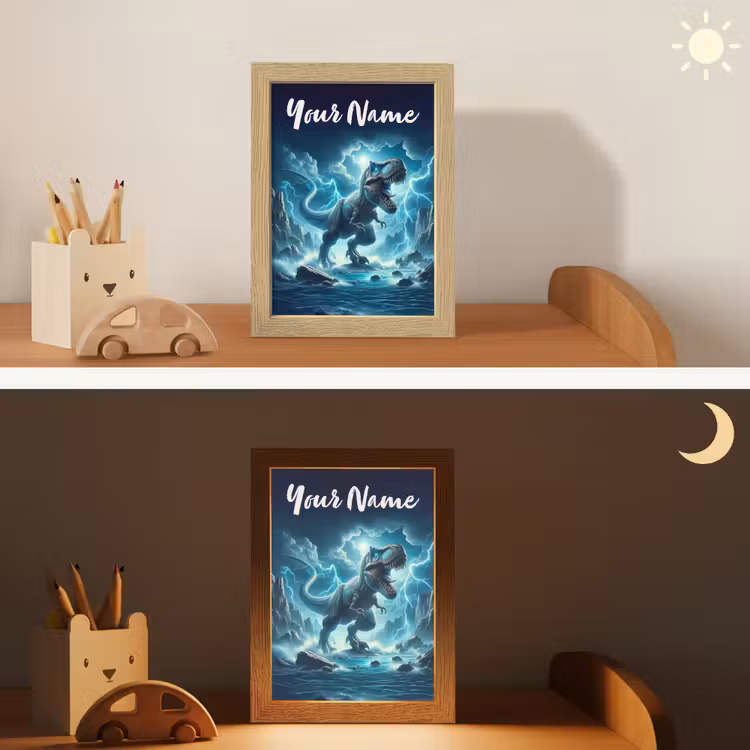 Dino - Blauw - Jongens Light Box met kabel (Kinderlampje) klein -sfeer3_kind