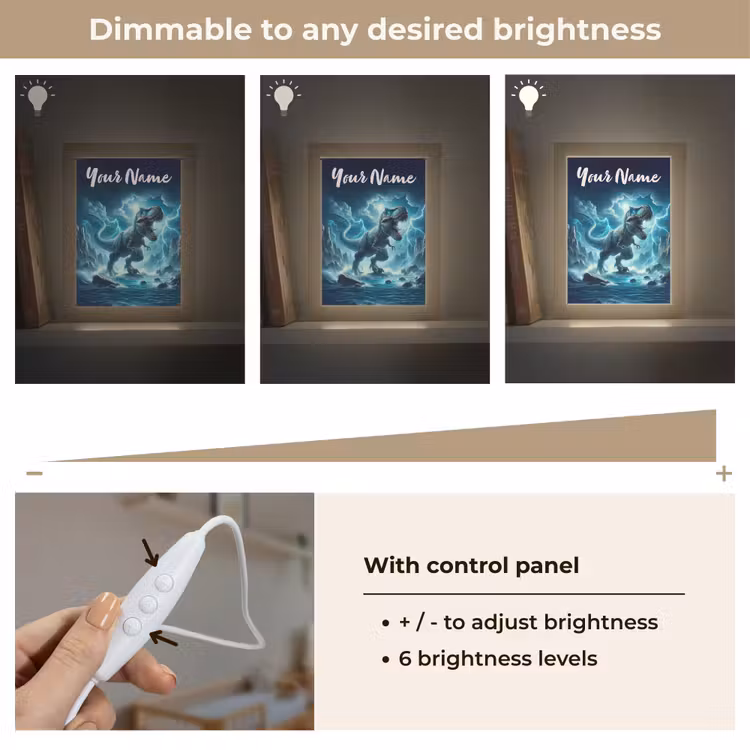 Dino - Blauw - Jongens Light Box met kabel (Kinderlampje) klein -USP_dimbaarEN