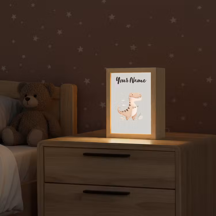 Dino - Blauw - Bloemen Light Box met kabel (Kinderlampje) klein -sfeer1_kind