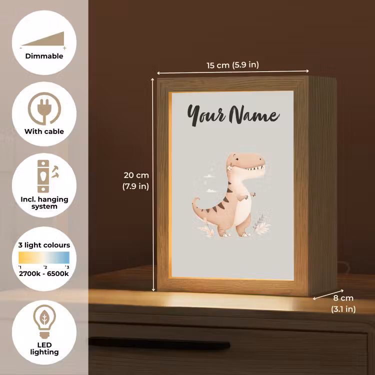 Dino - Blauw - Bloemen Light Box met kabel (Kinderlampje) klein -USP_EN