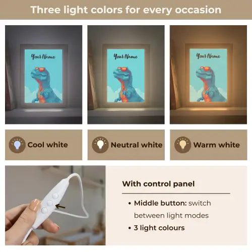 Dino - Blauw - Zonnebril - Wolken Light Box met kabel (Kinderlampje) klein -USP_lichtkleurEN