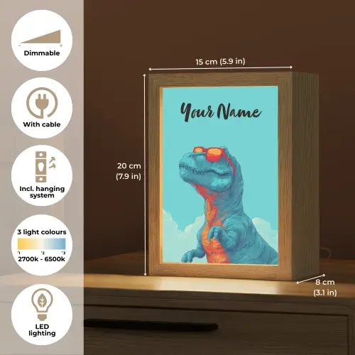 Dino - Blauw - Zonnebril - Wolken Light Box met kabel (Kinderlampje) klein -USP_EN