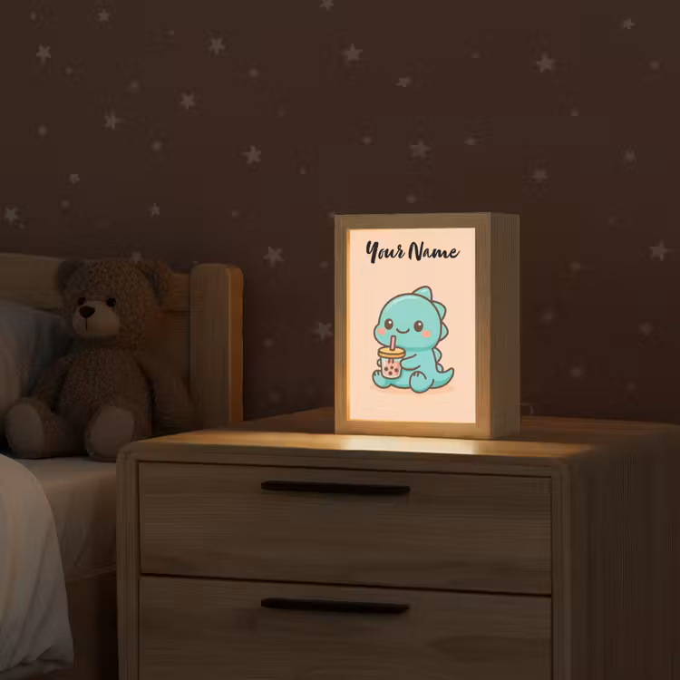 Dino - Boba - Turquoise Light Box met kabel (Kinderlampje) klein -sfeer1_kind
