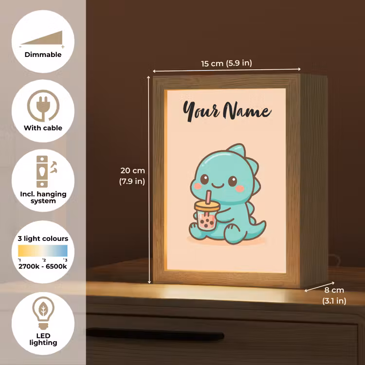 Dino - Boba - Turquoise Light Box met kabel (Kinderlampje) klein -USP_EN