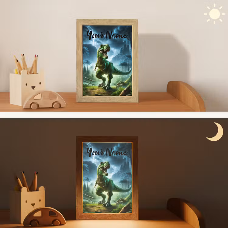 Dino - Jongens - Groen - Blauw - T-Rex Light Box met kabel (Kinderlampje) klein -sfeer3_kind
