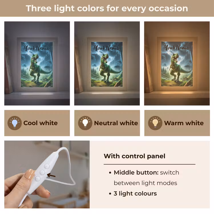 Dino - Jongens - Groen - Blauw - T-Rex Light Box met kabel (Kinderlampje) klein -USP_lichtkleurEN