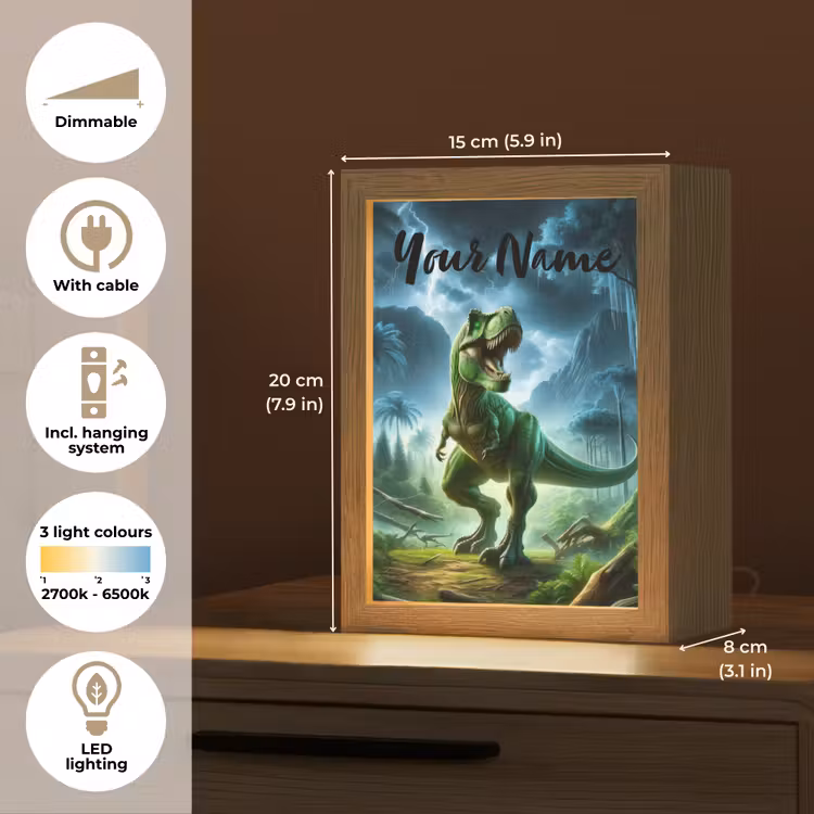 Dino - Jongens - Groen - Blauw - T-Rex Light Box met kabel (Kinderlampje) klein -USP_EN